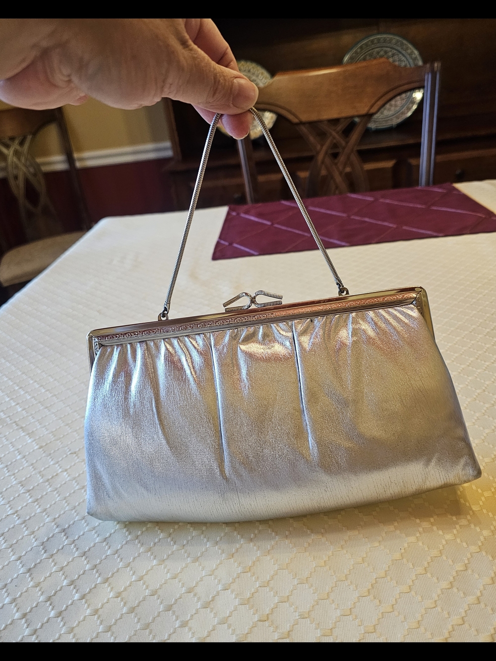 Silver Metallic Evening Clutch Handbag